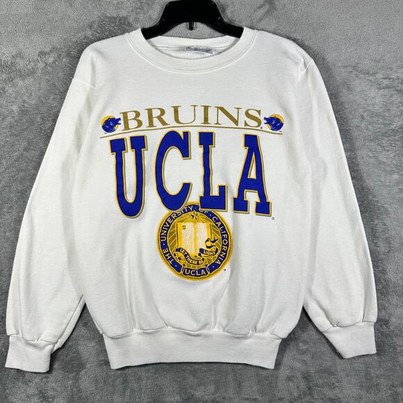 VINTAGE 80s UCLA Bruins Sweatshirt Men's M White Crew Made In USA Logo Cotton - Picture 1 of 6